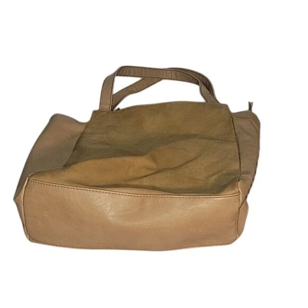 Tan Faux Leather Tote Bag With Zipper Pockets & Dual Handles By Relic‎